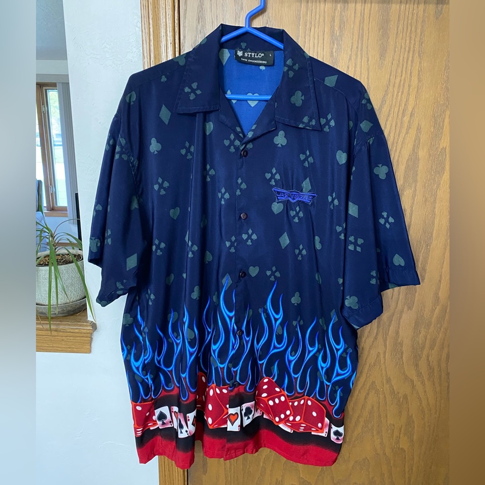 Men’s, Stylo, Large, Navy, Las Vegas Gamblers Button Down Top